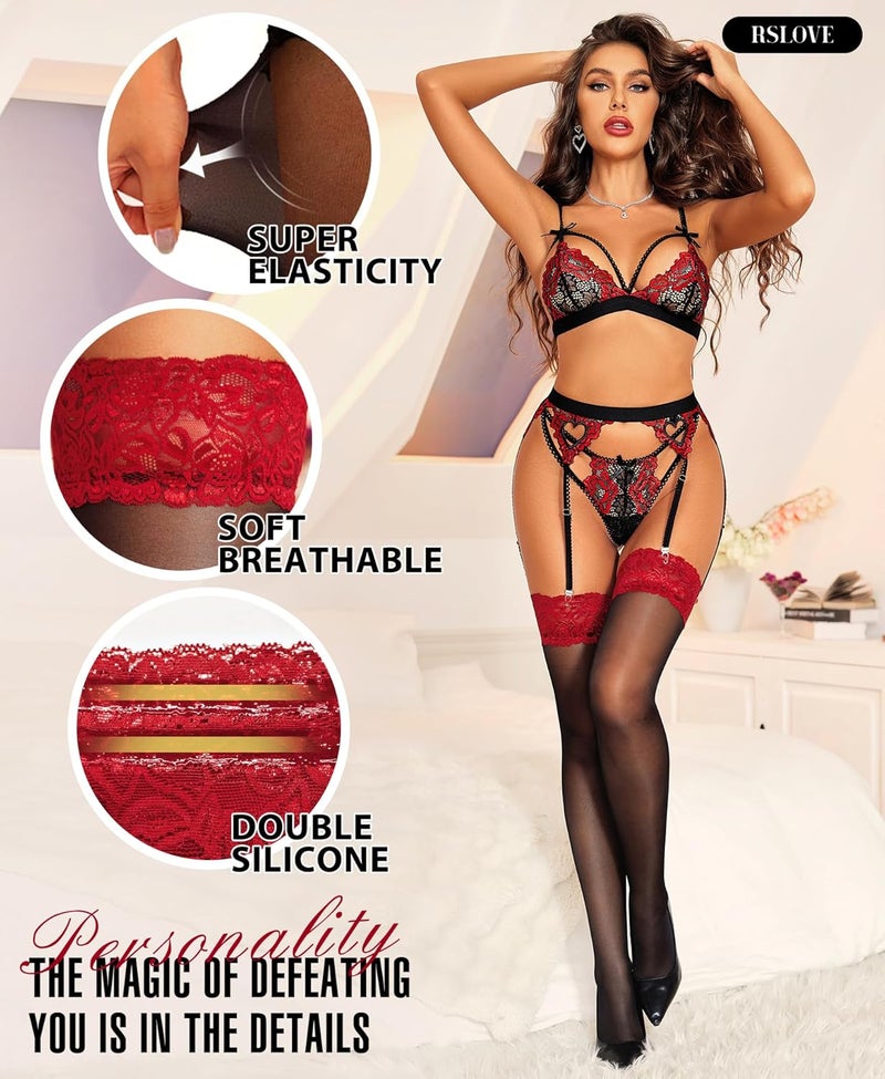 RSLOVE Lace Top Thigh High - Stockings for Women Sheer Stockings Antiskid Silicone Stay Up Pantyhose Sexy Lingerie for Women - Image 3